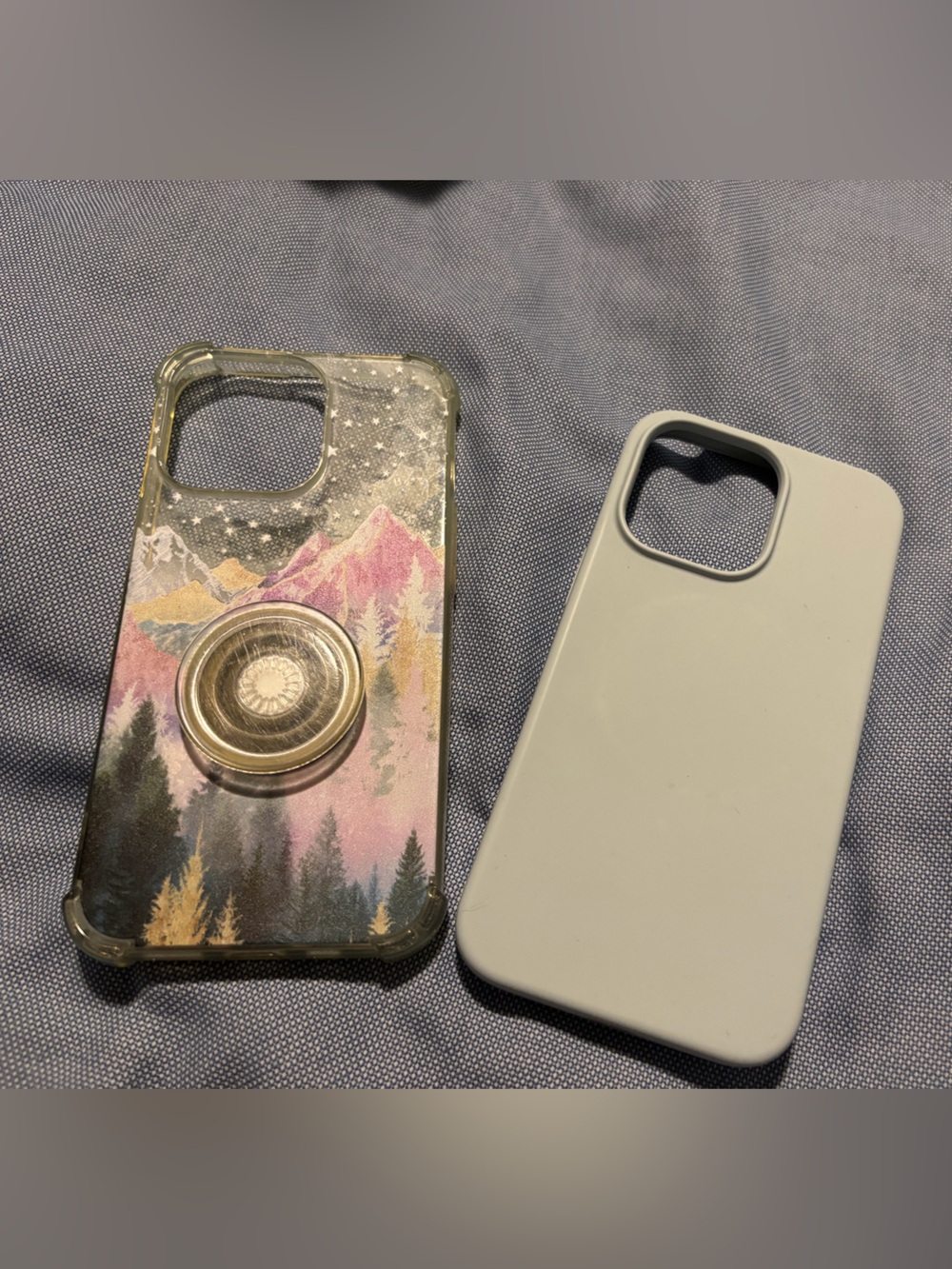 Silicone Phone Case in White with Pink Mountain Artwork